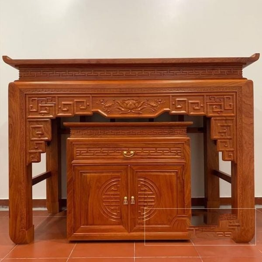 Bàn thờ gia tiên gỗ gõ đỏ kèm tủ GD4