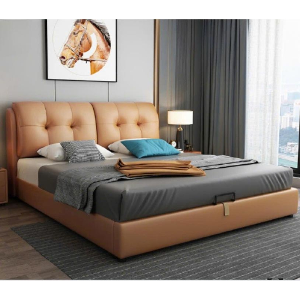 Giường bọc da X2Mmàu cam 1M8X2M
