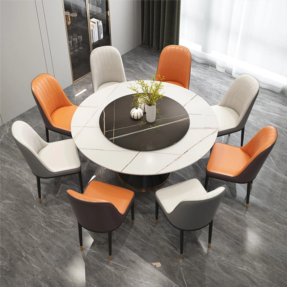 Bộ bàn ăn tròn mặt đá xoay 8 ghế- Mã: T1107-8x284E