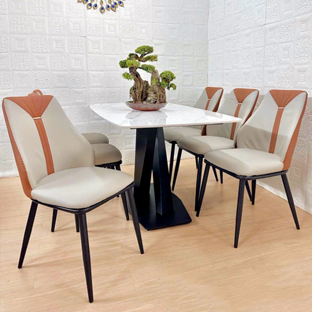 Bộ bàn ăn mặt đá 6 ghế bọc da- Mã: T179-16-6×2512