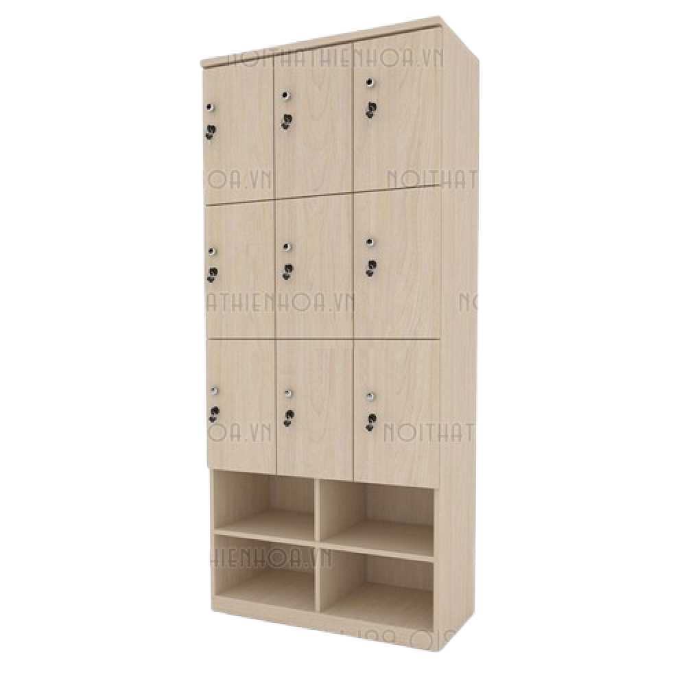 Tủ locker gỗ 9 cánh 3 khoang LKG9C3K-Kệ giày