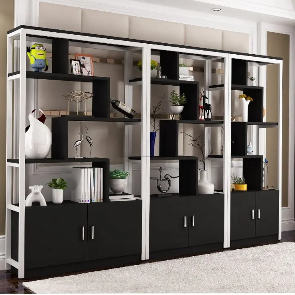 Kệ gỗ sắt có tủ  phong cách hiện đại 01