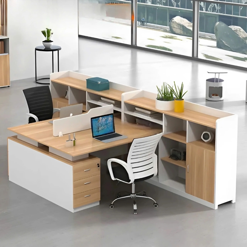 Cụm Bàn Làm Việc 2 Người Gỗ Công Nghiệp Kết Hợp Kệ – BC109