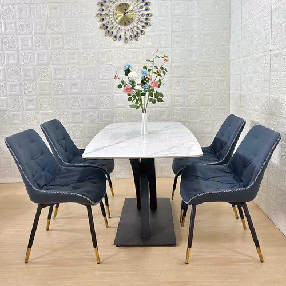 Bộ bàn ăn mặt đá 4 ghế bọc da- Mã: T1146-4×2142
