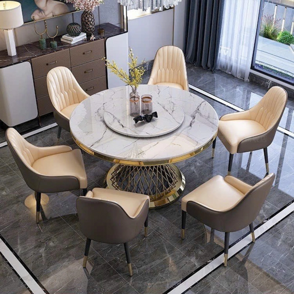 Bộ bàn ăn tròn xoay mặt đá 8 ghế sang trọng- Mã: T1113-15-8×284