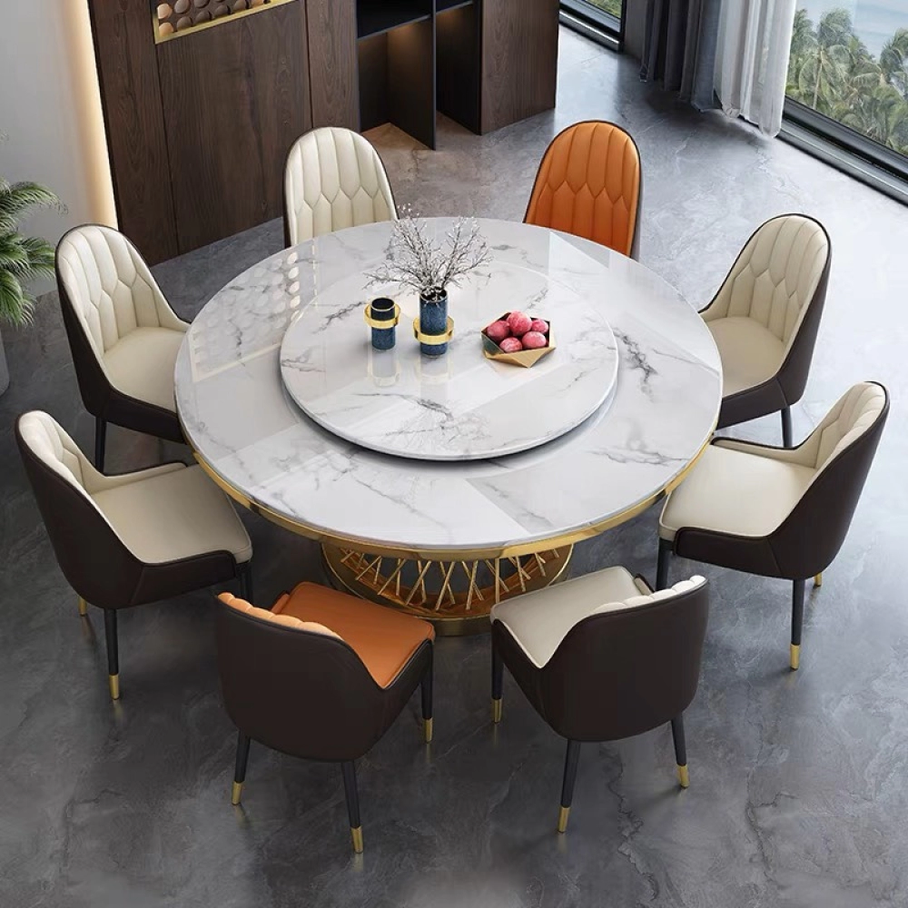 Bộ bàn ăn tròn xoay mặt đá 8 ghế sang trọng- Mã: T1113-15-8×284