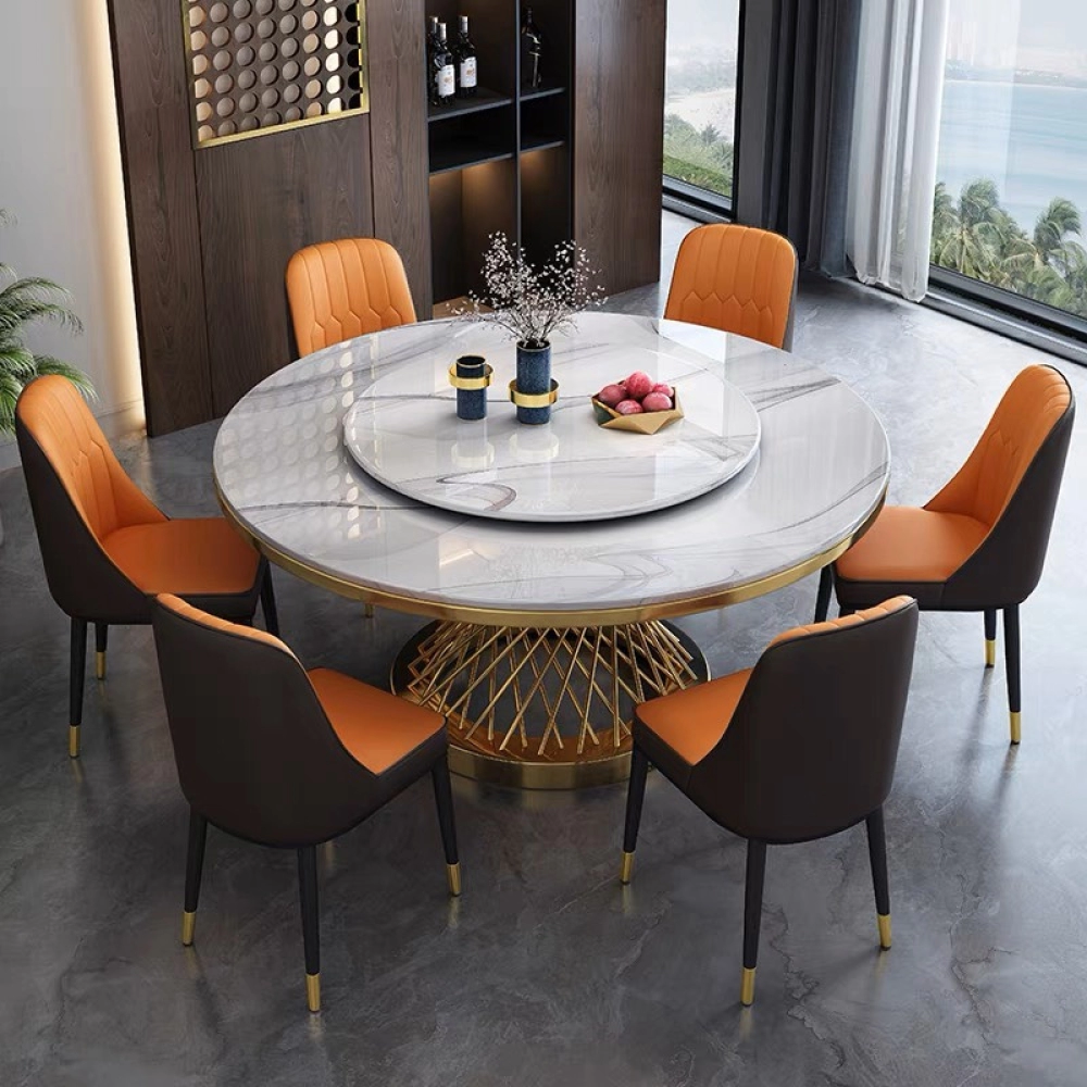 Bộ bàn ăn tròn 6 ghế mặt đá xoay- Mã: T1113-6x284E