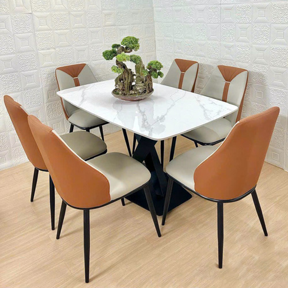 Bộ bàn ăn mặt đá 6 ghế bọc da- Mã: T179-16-6×2512