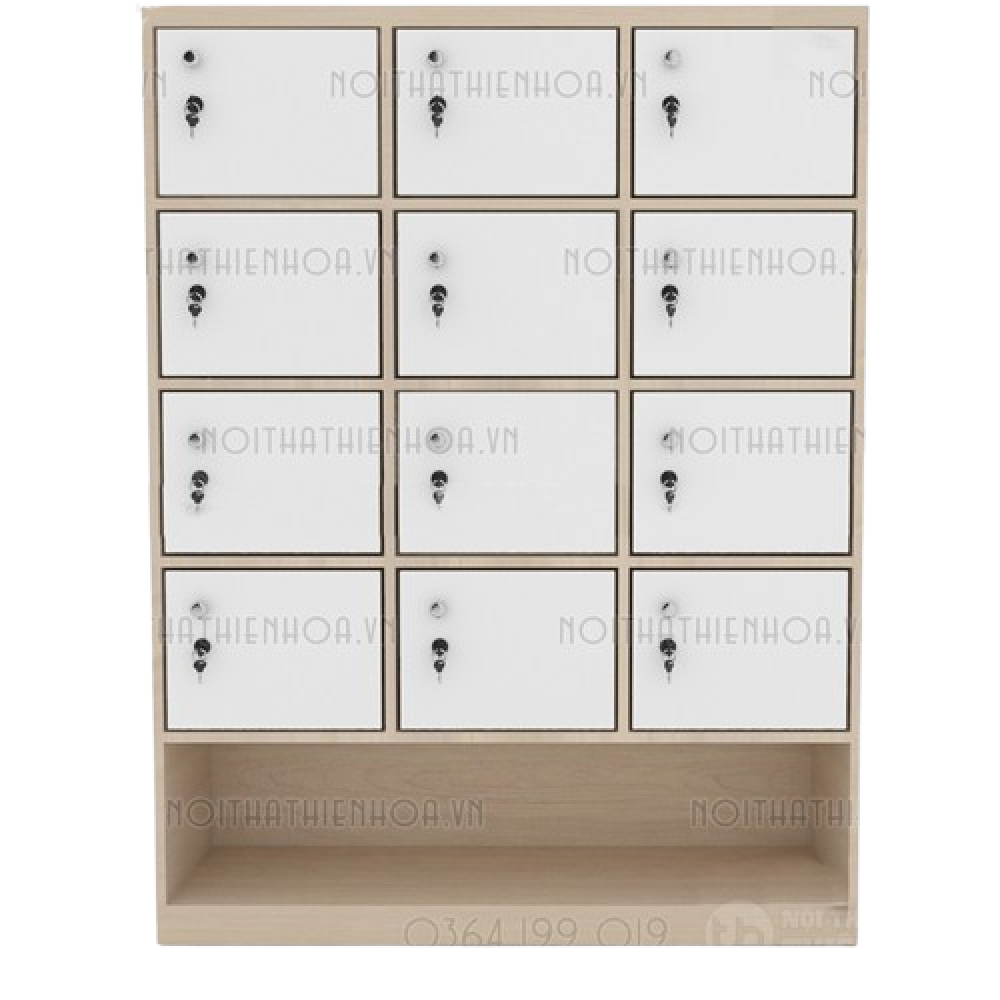 Tủ locker gỗ 12 cánh 3 khoang LKG12C3K-T-Kệ giày