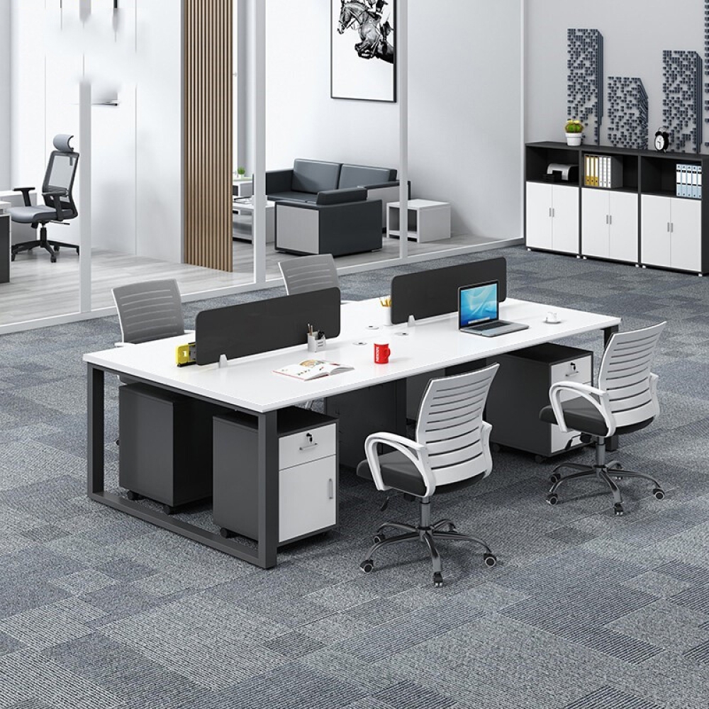 Bàn làm việc 4 người chân trắng màu 6161