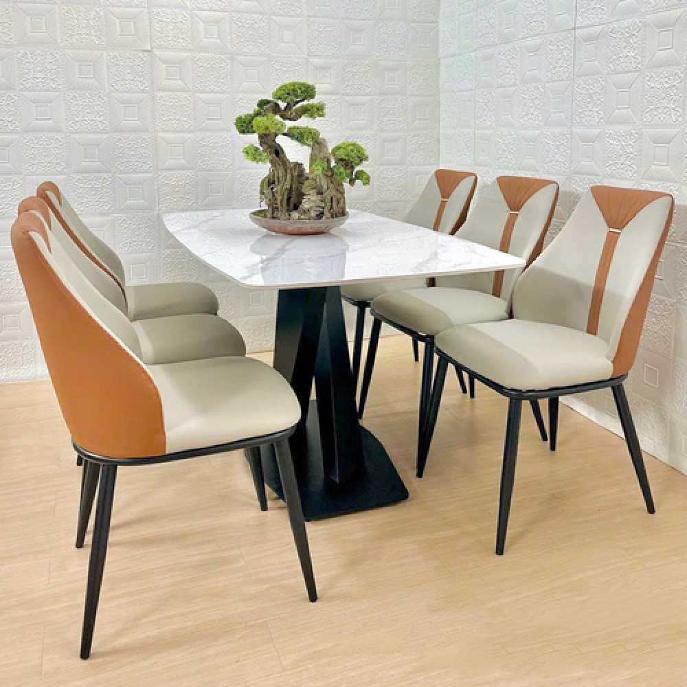 Bộ bàn ăn mặt đá 6 ghế bọc da- Mã: T179-16-6×2512