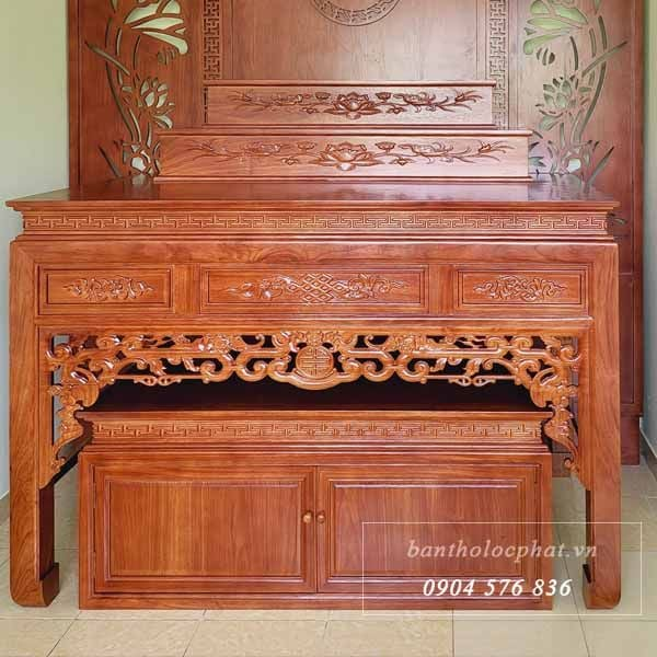 Bàn thờ gỗ gõ đỏ 3 tầng mẫu triện dơi