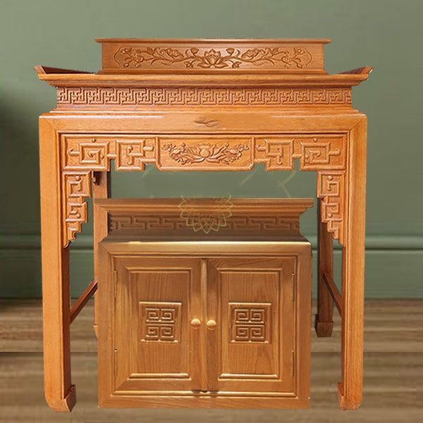 Bàn thờ gỗ sồi 2 tầng kèm tủ BT4