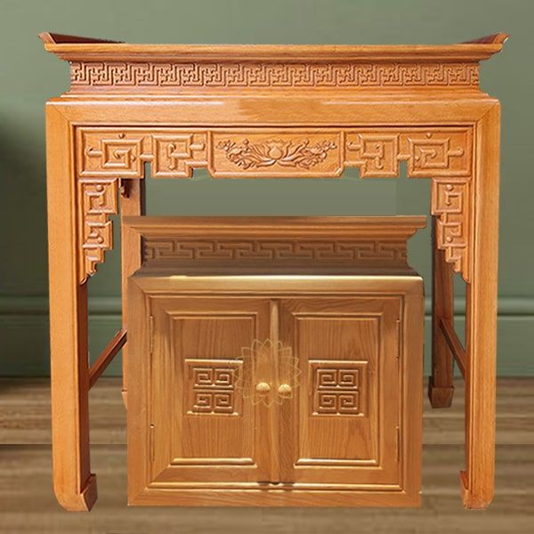 Bàn thờ gỗ sồi hoa sen kèm tủ BT3