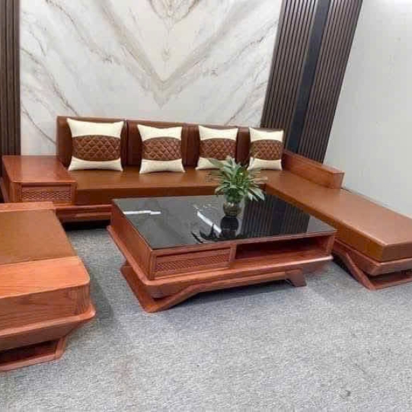 Sofa chân quỳ gỗ sồi 2 văng góc chữ L HS-02