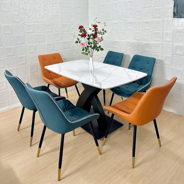 Bàn ăn mặt đá ceramic chân thép sơn tĩnh điện- Mã: T1146