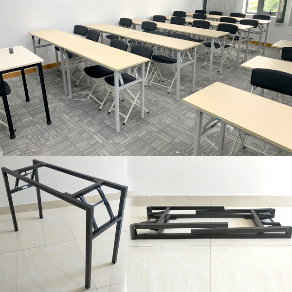 Bàn làm việc chân sắt gấp mặt gỗ cao su giá rẻ