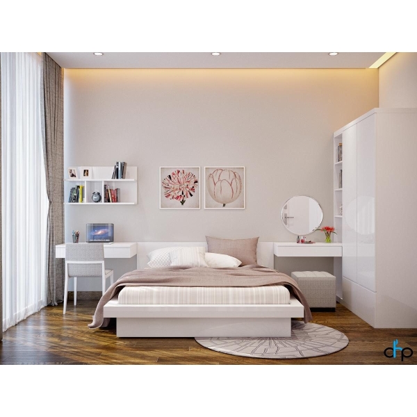 Bộ phòng ngủ trắng tủ có ngăn để đồ -17