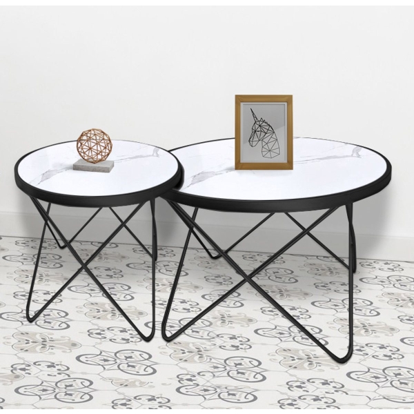 Bàn trà sofa đôi mặt đá chân sắt hình sao 03