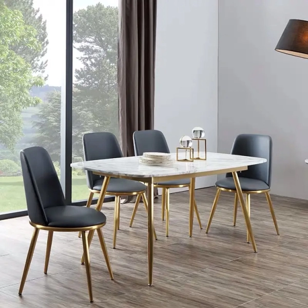 Bộ bàn ăn mặt đá 4 ghế bọc nệm da – Mã: T166-14-4x285G