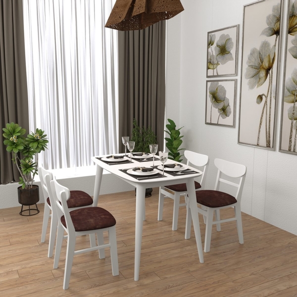 Bộ bàn ghế ăn 4 chỗ màu trắng đẹp