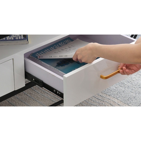 Bàn trà sofa kim loại mặt đá trắng có ngăn kéo 05