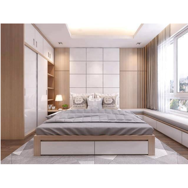 Bộ phòng ngủ tủ cánh lùa kịch trần kèm giá để đồ – 02
