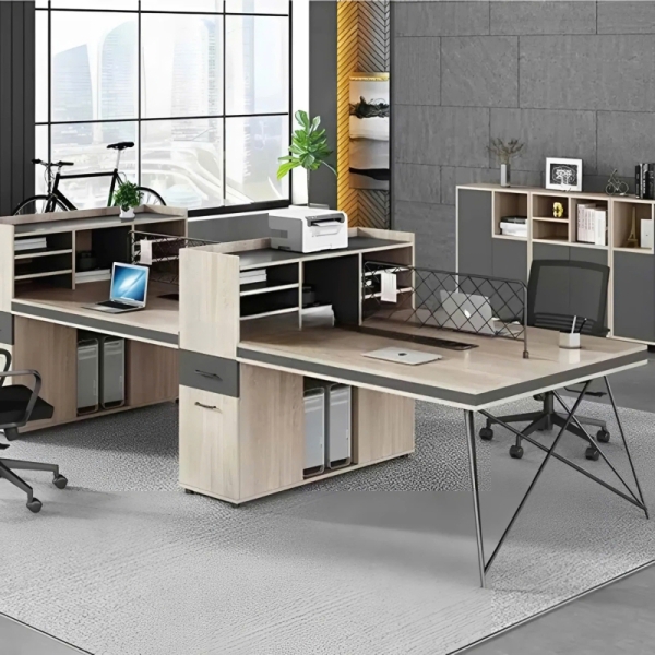 Cụm Bàn Làm Việc 4 Người Kèm Kệ Nhiều Tầng Siêu Gọn – BC82