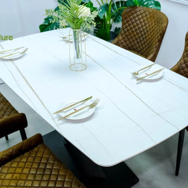 Bàn ăn cao cấp mặt đá chân sắt sơn tĩnh điện- Mã: T179