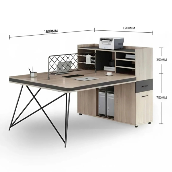 Cụm Bàn Làm Việc 2 Chỗ Chân Sắt Chéo Có Tủ Phụ Và Kệ Lưu Trữ – BC73