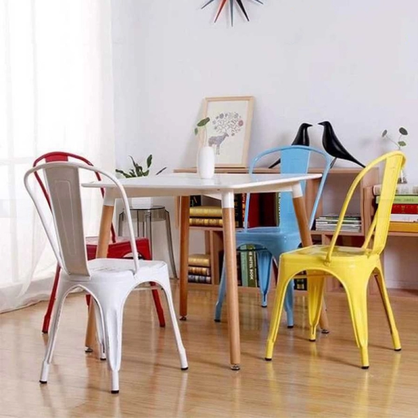 Bộ bàn ăn, cafe cho 4 người gồm bàn vuông T108S và ghế cafe tolix 303