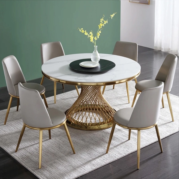 Bộ bàn ăn tròn xoay mặt đá 6 ghế- Mã: T1113-6x285G