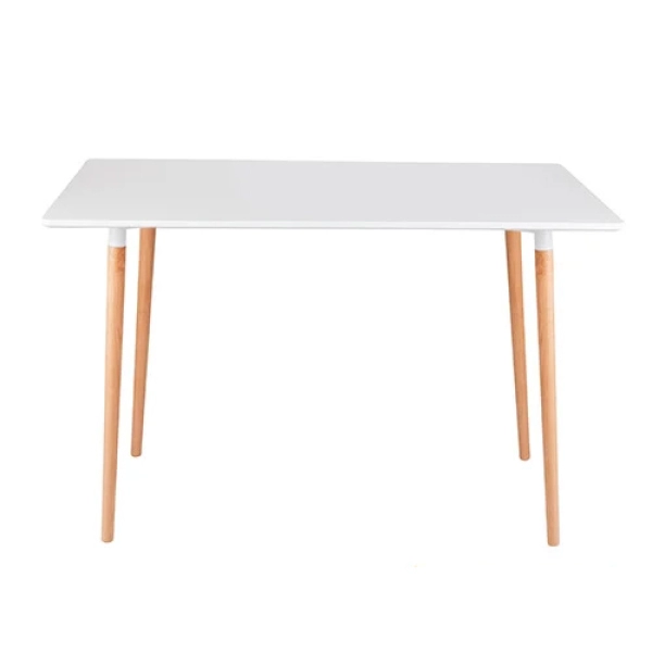 Bộ bàn ăn, cafe cho 6 người gồm bàn T108 0.8×1.2×0.75m và 6 ghế eames nhựa lót nệm chân gỗ 205