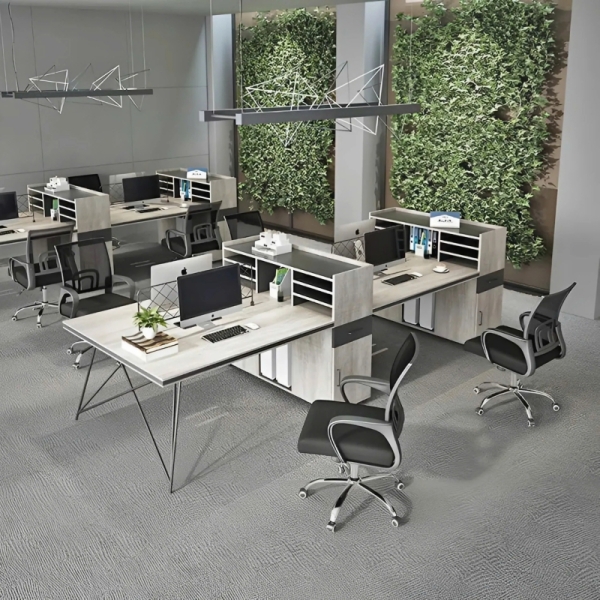 Cụm Bàn Làm Việc 4 Người Chân Sắt Hiện Đại – BC58