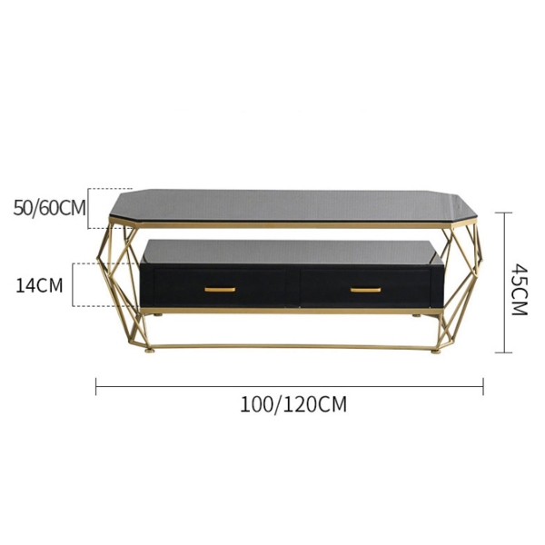 Bàn trà sofa kim loại mặt đá trắng có ngăn kéo 05