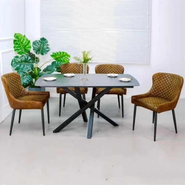Bộ bàn ăn mặt đá 4 ghế bọc da cao cấp- Mã: T178-4×2116
