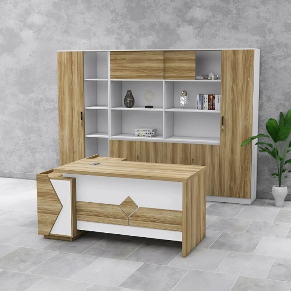 Bàn Giám Đốc Gỗ Sáng Họa Tiết Hình Khối – BGĐ122