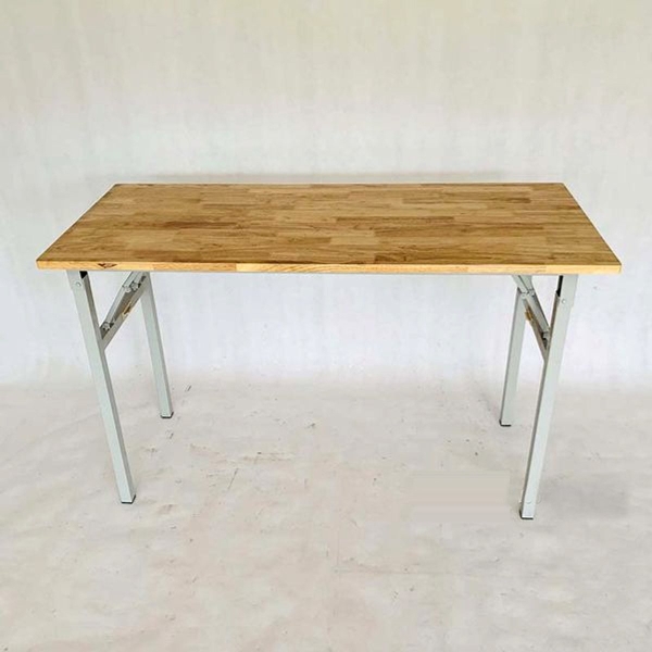 Bàn làm việc chân sắt gấp mặt gỗ cao su giá rẻ
