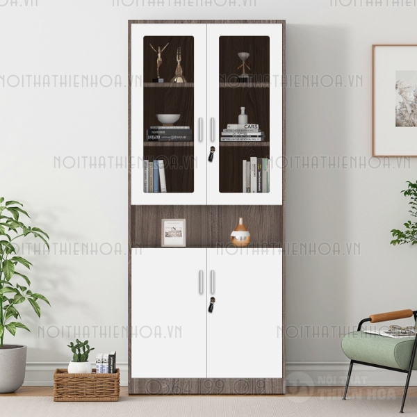 Tủ hồ sơ văn phòng gỗ 3 cánh kính