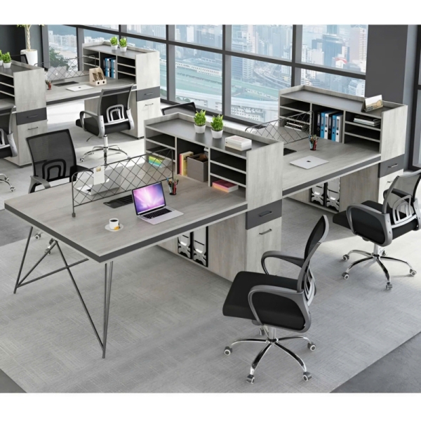 Cụm Bàn Làm Việc 4 Người Kèm Kệ Nhiều Tầng Siêu Gọn – BC82