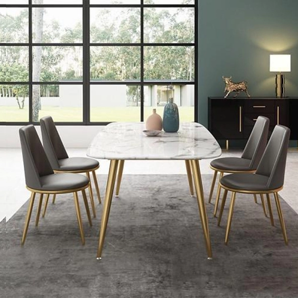 Bộ bàn ăn mặt đá 4 ghế bọc nệm da – Mã: T166-14-4x285G