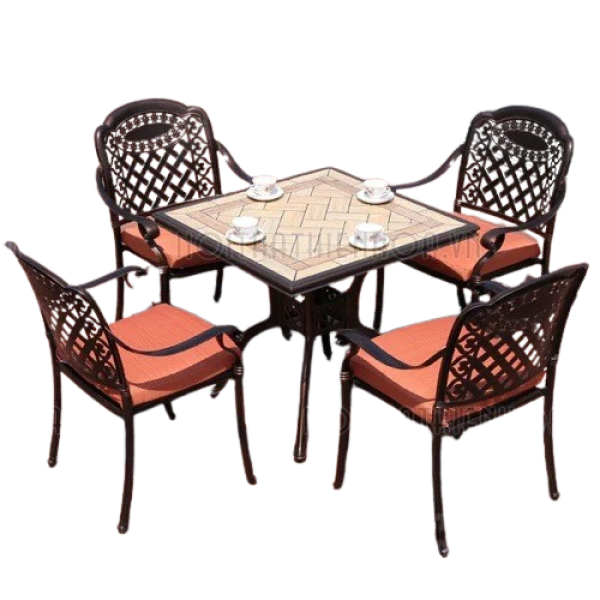 Bộ bàn trà cafe mặt đá vuông 4 ghế ngoài trời- Mã: T146D-4x279BN