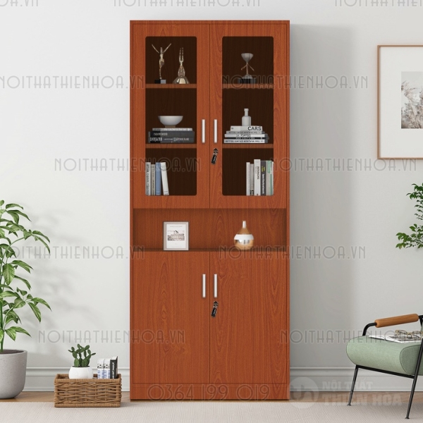 Tủ hồ sơ văn phòng gỗ 3 cánh kính