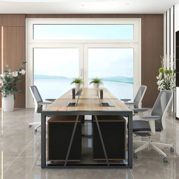 Cụm Bàn Làm Việc 4 Người Chân Sắt Sơn Tĩnh Điện 2m4 – BC56