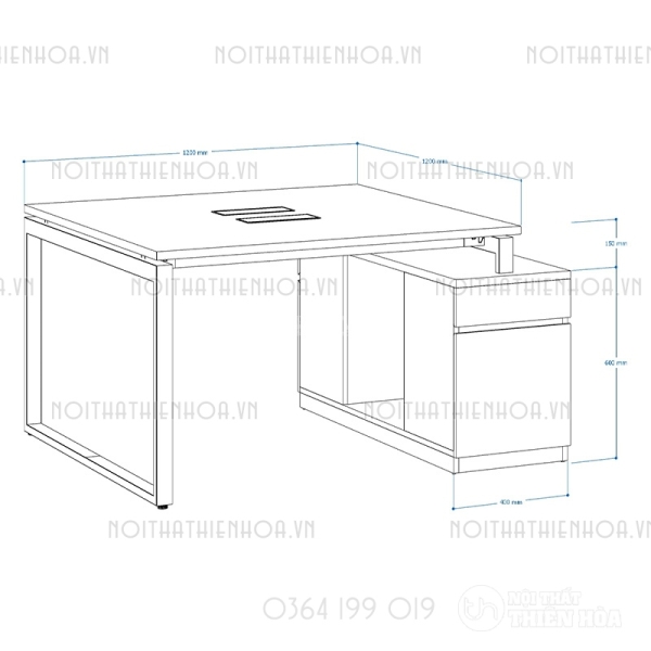 Module bàn 2 người 1m2 Eos EU1412-TP7