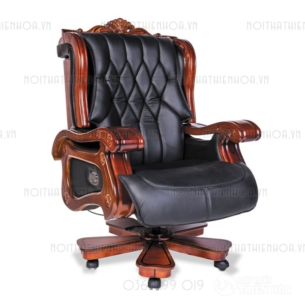 Ghế làm việc chủ tịch, lãnh đạo da thật nhập khẩu màu đen