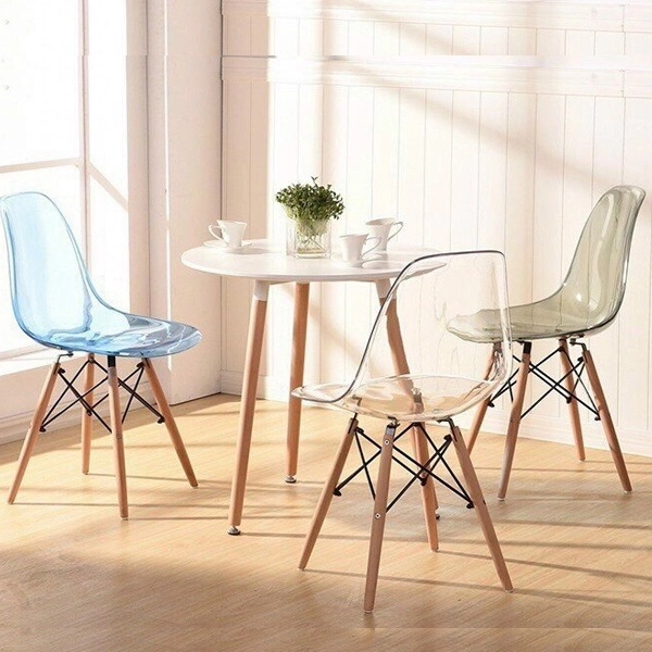 Bộ bàn ghế cafe tiếp khách hiện đại với ghế eames trong suốt Thiên Hòa