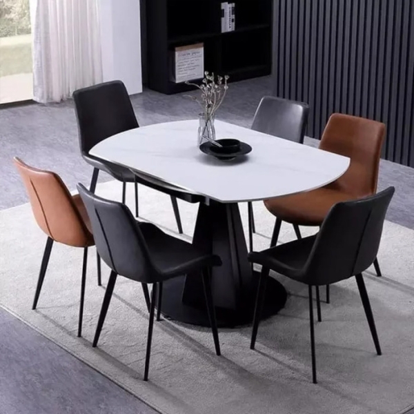 Bộ bàn ăn tròn mặt đá thông minh- Mã: T1106-6×2109