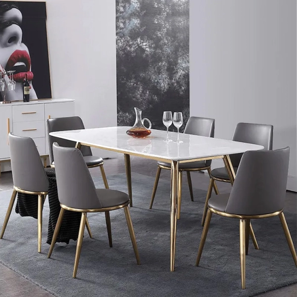 Bộ bàn ăn mặt đá 6 ghế chân mạ vàng- Mã: T1664-14-6x285G