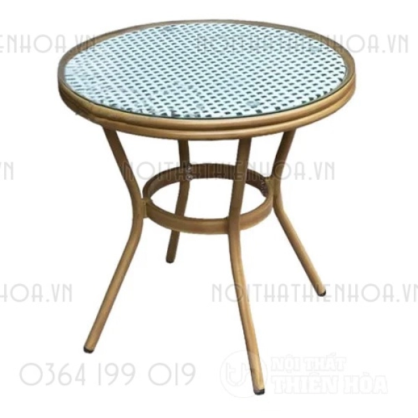 Bàn cafe giả mây mặt kính ngoài trời cao cấp- Mã: T192